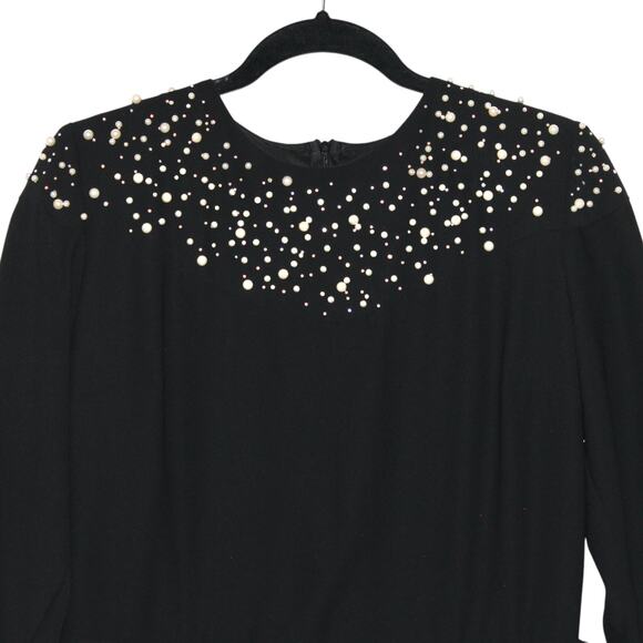 Modest Formal Black Dress with Pearl Details Size Large - Picture 6 of 14